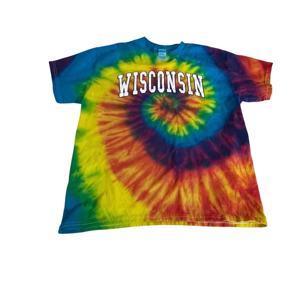 Colortone Wisconsin Tie Dye Graphic T-Shirt Mens Large Rainbow Spiral Cotton Tee